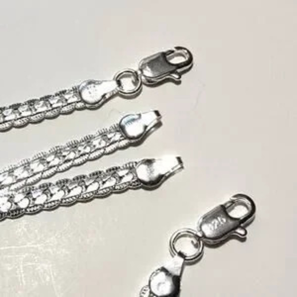 925 Necklace & Bracelet Sterling Silver Flat Cuban Snake Set Christmas Gift NEW!